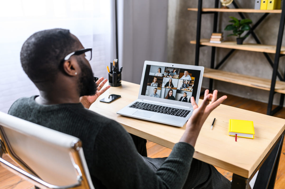 A man on a video call, remote teams concept