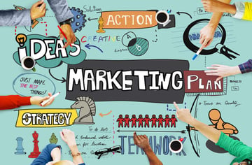 Marketing advertising plan, virtual marketing team members concept