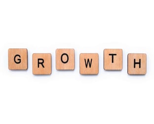 Growth spelled in wooden tiles, scaling with remote team members concept. 