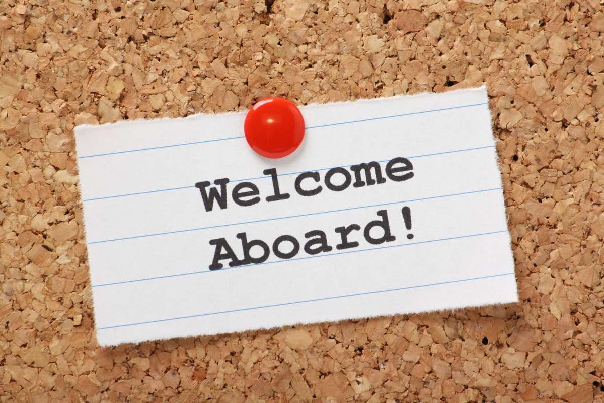 Welcome Aboard on a background, onboarding virtual team members concept